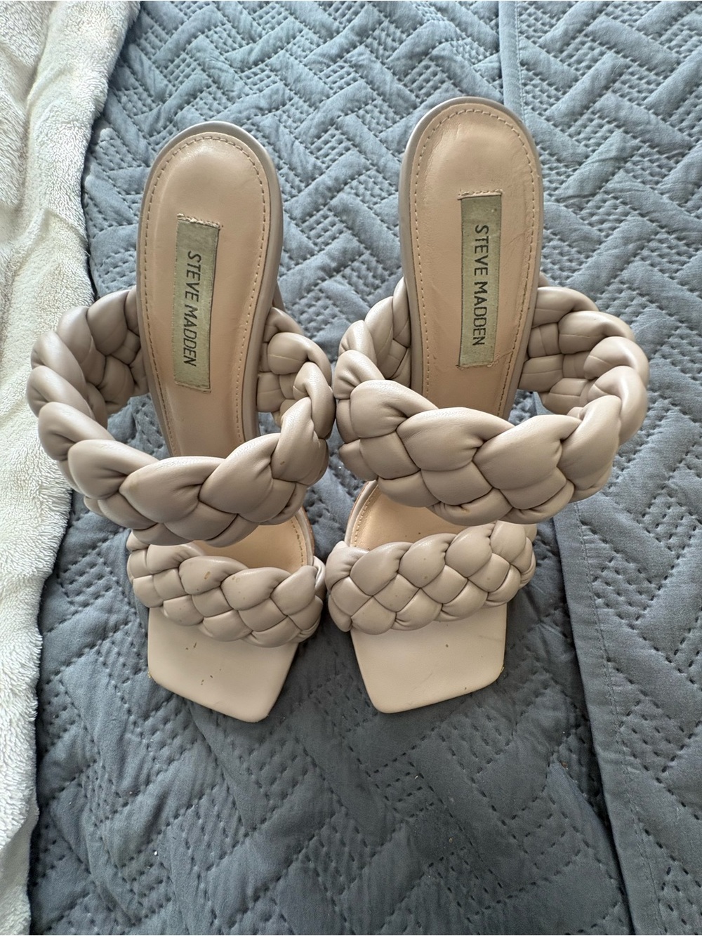 Steve Madden Braided Double-Strap Slide Heels in Taupe